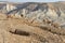 Young Nubian ibexes Capra nubiana sinaitica on background of Negev desert mountains of southern Israel