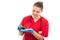 Young nurse wearing red scrub spilling bottle of pills