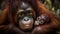 Young orangutan staring at camera in tropical rainforest close up generated by AI