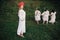 Young pagan Slavic girl conduct ceremony on Midsummer