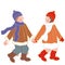Young pair, boy and girl at winter dress, vector icon