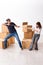 Young pair and many boxes in divorce settlement concept