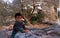 A young Palestinian boy in an olive grove.
