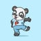 The young panda with the casual costume is dancing