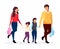 Young parents with schoolchildren flat vector illustration. Family going to school together cartoon characters. Father and mother