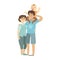 Young Parents And Toddler Son Sitting On Fathers Shoulders, Illustration From Happy Loving Families Series