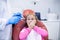 Young patient scared during a dental check-up