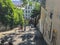 Young people climb outdoor stairs on Montmartre, Paris, on summer day