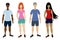 Young people of different cultures and skin tones. Men and women in sportswear. Color vector illustration.