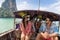 Young People Group Tourist Sail Long Tail Thailand Boat Ocean Friends Sea Vacation Travel Trip