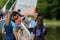 Young people grouped around sailing instructor