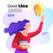 Young people have idea. Great idea is in form of a light bulb. vector illustration.