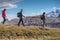 Young people in italien dolomites, loving nature and climbing, beautiful view scenery tre cime di lavaredo