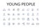 Young people line icons collection. New generation, Juvenile populace, Junior cohort, Adolescent bunch, Emerging youth