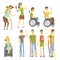 Young People With Permanent And Temporary Disabilities Overcoming The Injury And Living Full Live Collection Of Vector