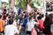 Young people protesting against far-right presidential candidate Jair Bolsonaro, with megaphone posters and many screams