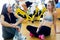 Young people resting after class in the gym.