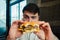 Young people want to have breakfast burger in fast food