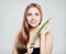 Young perfect woman with long healthy hair and green aloe vera