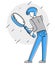 Young person with magnifying glass outline vector illustration, making some inquiry and collecting data for analysis, exploration