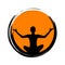 Young person sitting in orange circle yoga meditation lotus position silhouette