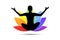 Young person sitting in yoga meditation lotus position silhouette with lily in rainbow colors