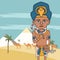 Young pharaoh at egyptian pyramids background