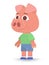 young pink pig in shorts and shirt stands isolated on white background. symbol of the year. flat style
