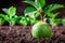 Young Plant Growing Out of a Lime Fruit on Fertile Soil, Symbolizing New Life and Environmental Sustainability