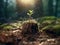 Young plant sprout growing inside a dead wood trunk