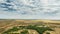 Young Planted Forest. Aerial View Of Forest Strips Landscape In Early Spring Day. Drone View. Bird`s Eye View. Drone