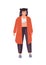 Young plus size girl flat vector illustration. Curvy caucasian woman cartoon character wearing top, pants and coat. Body
