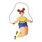 Young plus size woman jump with skipping rope. Bode positive