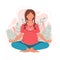 Young pregnant woman meditating and sitting in lotus on the natural background.  Pregnancy health concept. Illustration for yoga,