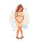 Young pregnant woman suffering from desire to pee. Expectant mother wants to use the toilet. Flat vector illustration on white