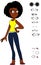 Young pretty afro girl cartoon illustration expression collection