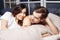 young pretty couple together in bed sleeping chill, lifestyle people concept