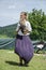 Young pretty Falconer with his falcon, used for falconry,