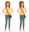 Young pretty girl. Front, 3 4 view. Cartoon style, vector illustration.