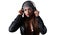 Young Pretty Latino Woman Listening to Headphones