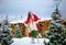 Young pretty long haired girl and beautiful brunette woman skating at the open skating rink. Christmas background