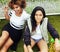 Young pretty multi ethnicity afro-american girls having fun on f