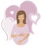 Young pretty pregnant woman with hearts
