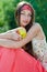 Young pretty teenage girl with apple