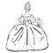 Young pretty woman in antique dress with fluffy skirt, corsage, crown on her head