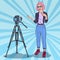 Young Pretty Woman Blogger Recording Video. Female Vlogger. Pop Art illustration