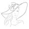 Young pretty woman in hat line portrait. Romantic outline sketch