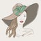 Young pretty woman portrait in hat. Romantic lady green eyes