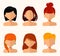 Young pretty women, pretty faces with different hairstyles, hair color. flat design