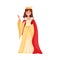 Young Princess with Golden Crown Standing and Waving Hand Vector Illustration